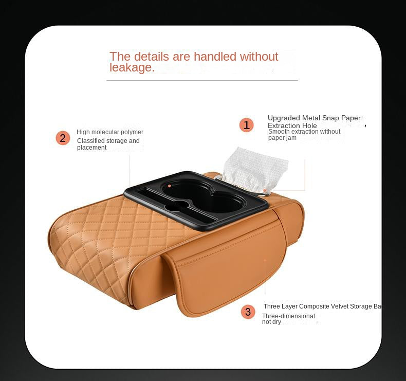 Multi-Function Leather Car Organizer with Armrest Cushion