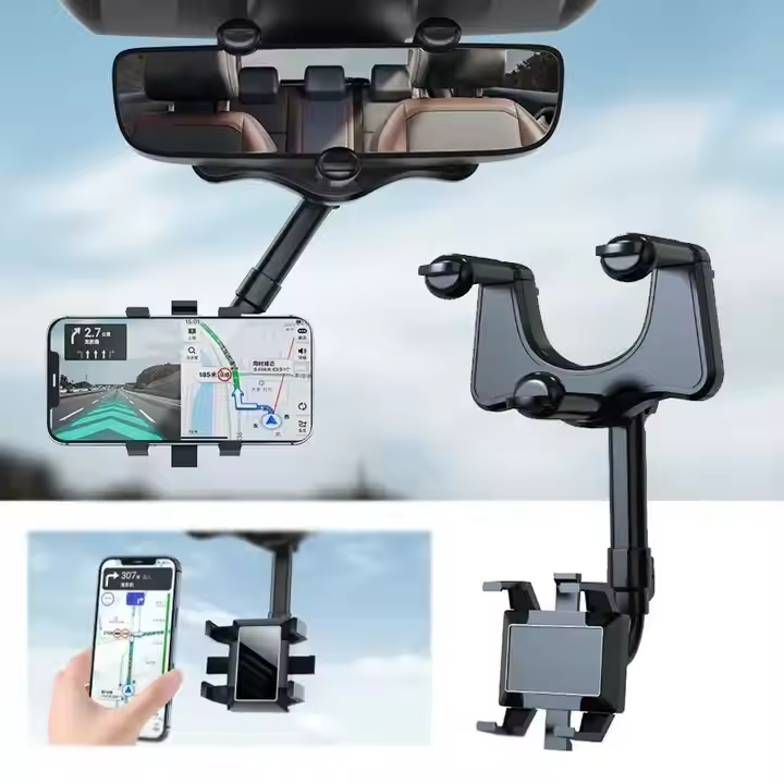 360° Adjustable Car Rearview Mirror Phone Mount – Universal Hands-Free Navigation Holder
