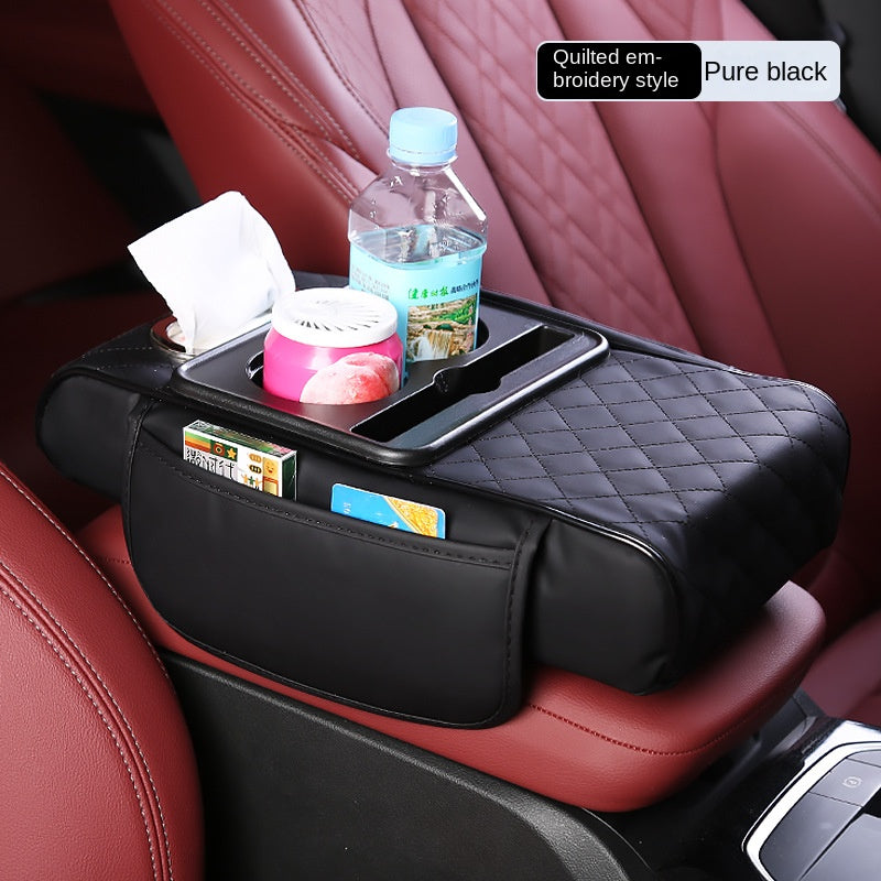 Multi-Function Leather Car Organizer with Armrest Cushion