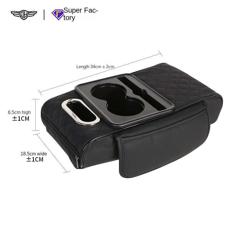 Multi-Function Leather Car Organizer with Armrest Cushion