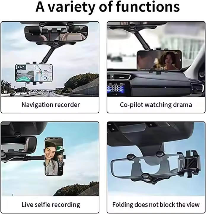 360° Adjustable Car Rearview Mirror Phone Mount – Universal Hands-Free Navigation Holder